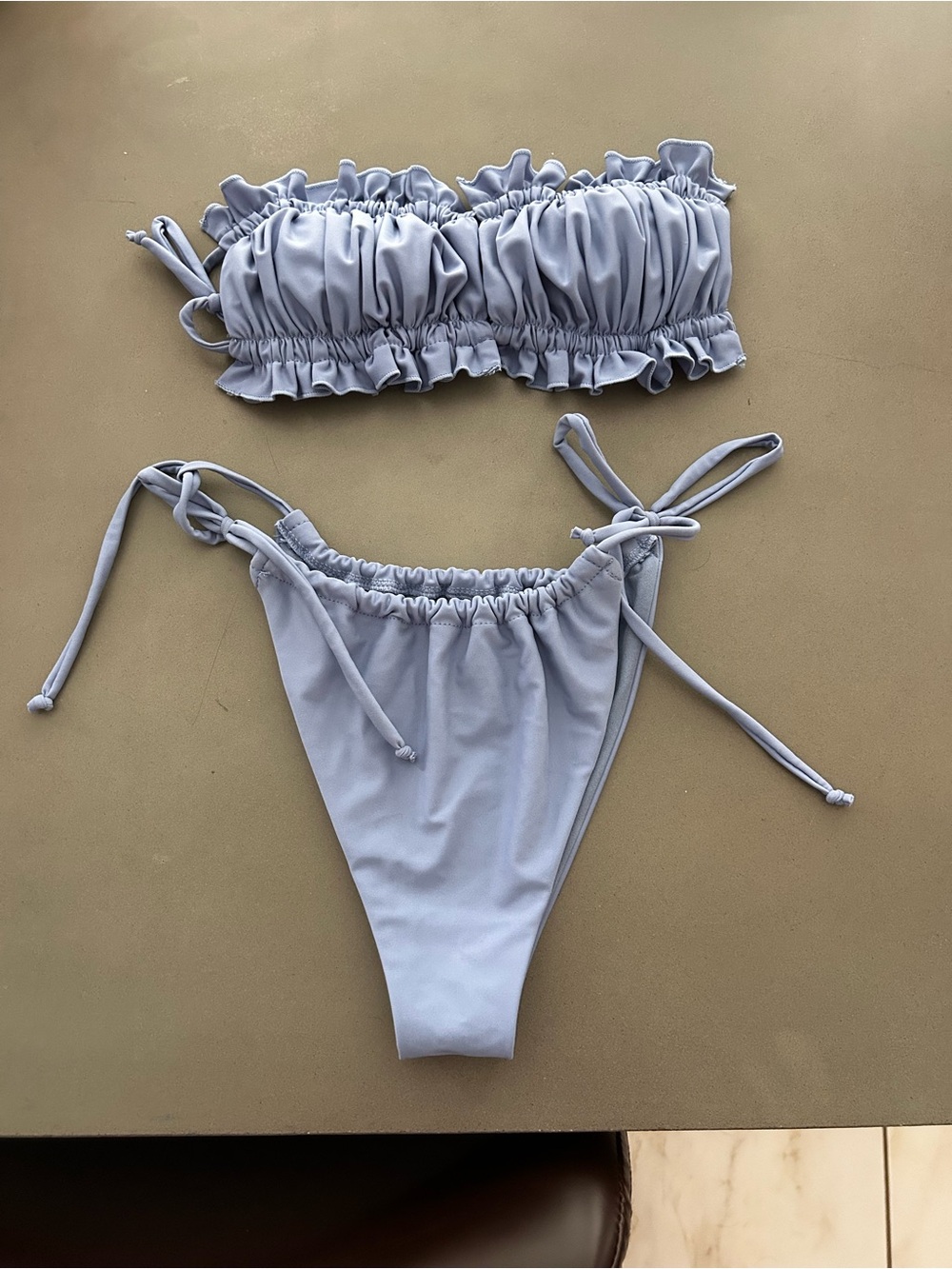refuge Light Blue Ruffle Bandeau Bikini Set